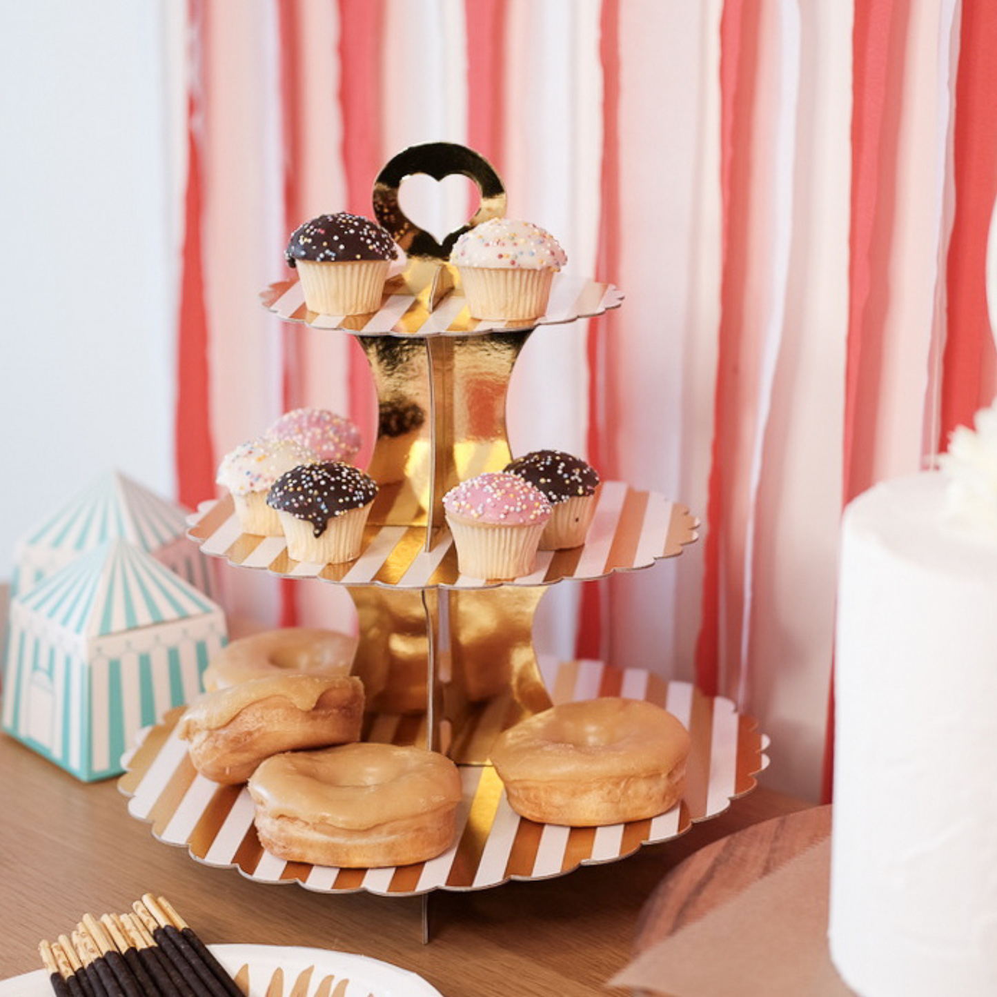 Gold Strap Three Tiers Cake Stand