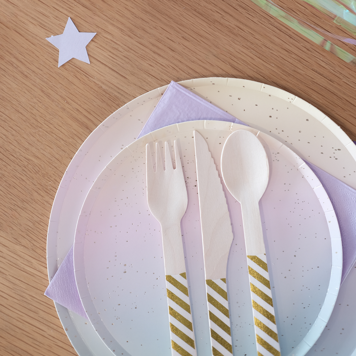 Gold Striped Wooden Cutlery