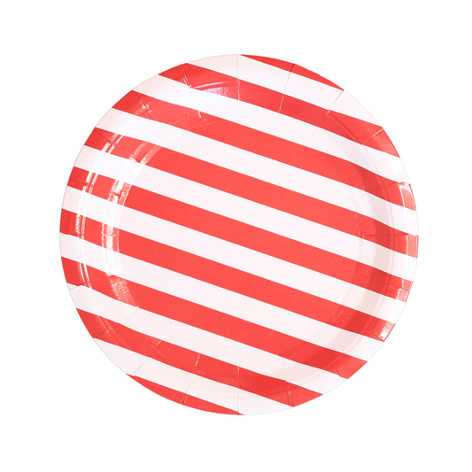 Red Striped Paper Plates (Set of 12)