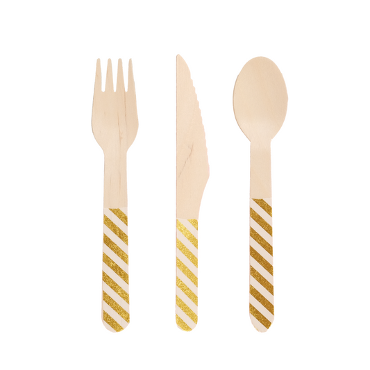 Gold Striped Wooden Cutlery